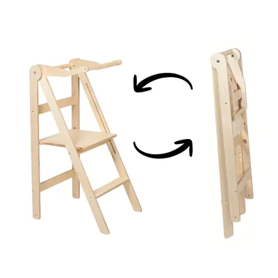 Image de leg&go Tour d’apprentissage pliable en bois avec barre de sécurité, Bois naturel