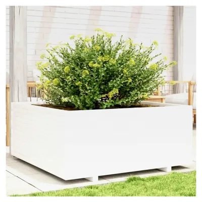 Produktbild von Pflanzkübel Weiß 110x110x49,5 cm aus massivem Kiefernholz, Blumentopf für Garten, Balkon und Terrasse