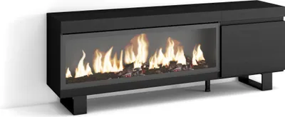 Image de COZY Meuble TV, Banc Télé, 158x35x57cm, Pour les TV jusqu'à 65", Cheminée électrique XXL, Noir