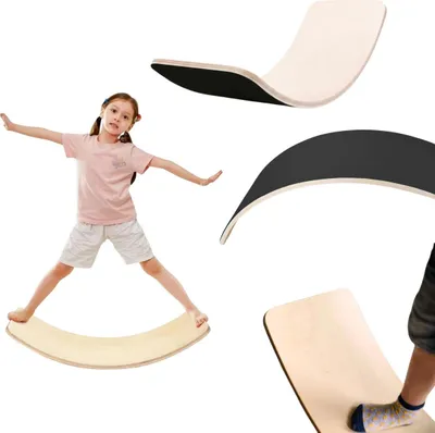 Obrázok produktu pre Drevená balančná doska pre deti Montessori balančná doska 106x33cm s plsťou prírodná s plsťou | čierna