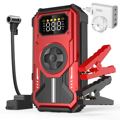Produktbild von 5 in1 Auto Starthilfe 6000A 12000mAh Jump Starter Starthilfekabel mit 150PSI Luftkompressor, Powerbank Ladegerät, mit PD-140W Schnellladegerät Adapter