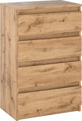 Produktbild von Kommode mit 4 Schubladen Wotan Eiche 60x33,5x92,5 Sideboard Schubladenschrank für Wohnzimmer Schlafzimmer Modernes Design Stauraum Möbel