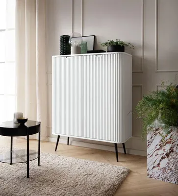 Produktbild von Highboard – Kommode – Kommode mit Türen – ZOVA K-103 – Weiß – Modernes Stauraummöbel mit elegantem Design für Wohnräume