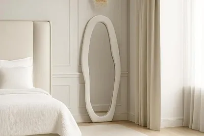 Obrázek produktu pro Zrcadlo Ganzkörperspiegel Unique, 160x60 cm, stojací/nástěnné zrcadlo s flanelovým rámem a podstavou – asymetrické zrcadlo vhodné do obývacího pokoje, ložnice, chodby a šatny
