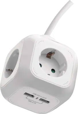 Steckdosenwürfel 1,9 m / 4 Steckdosen / weiß / PVC / USB / 1,5 mm2