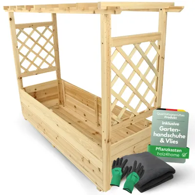 Produktbild von holz4home® Pflanzkasten XL mit Dach aus Tannenholz inkl. Vlieseinlage I Blumenkasten für Garten, Terrasse I Pflanzkübel Blumenkübel Rankgitter