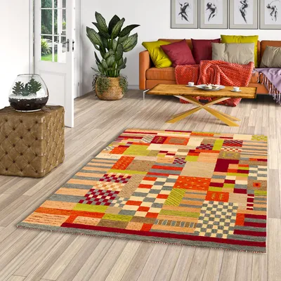 Produktbild von Natur Teppich Indo Gabbeh Esta Bunt Felder, Größe:70x240 cm