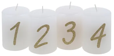 Produktbild von Stumpenkerzen "1 - 4", 4er-Pack Weiß 80/58 mm