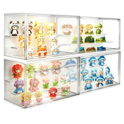 Produktbild von LED Acryl Vitrine 36×22×18cm, 3 Ebenen Transparente Schaukasten mit Magnettür Display Box zur Aufbewahrung & Präsentation für Sammelfiguren