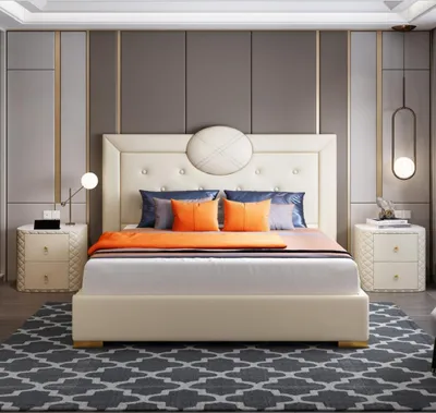 Produktbild von Luxus Schlafzimmer Bett Doppel Design Polster Betten Möbel Schlaf Hotel Weiß Neu