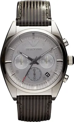 Produktbild von Emporio Armani Herrenuhr, Modell AR0370. Uhr dede Edelstahl, Armband de Dunkelgrau und Dial in Dunkelgrau. Chronographenuhr für Männer. WR 50 mt.