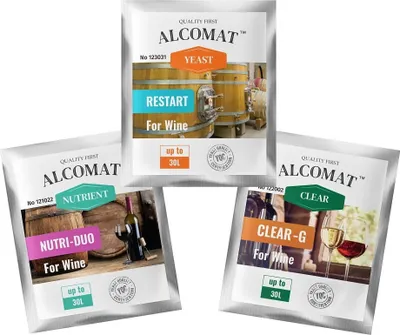 Zdjęcie produktu dla SET Alcomat Restart Drożdże + substancje odżywcze + środki klarujące | Drożdże fermentacyjne Drożdże destylacyjne Drożdże winne | do wina, drożdże winne | Nutri Duo | Clear-G | Restart