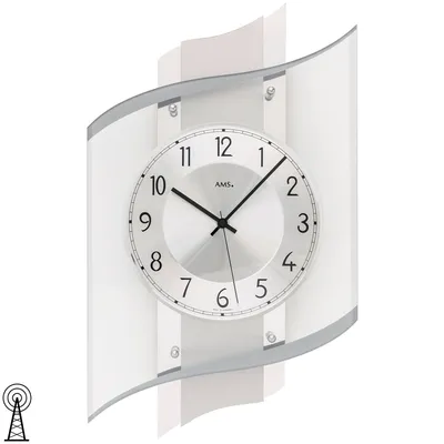 Produktbild von AMS 5516 Wanduhr Funk Funkwanduhr analog silbern mit Glas modern