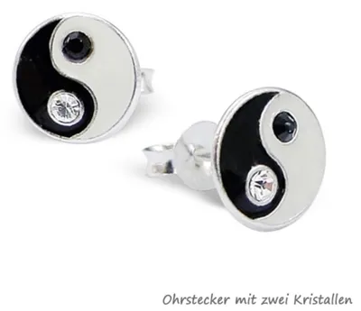 Produktbild von Yin Yang Schmuck aus 925er Silber: Ohrstecker und Zehenring Ohrstecker mit 2 Kristallen