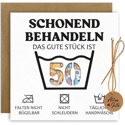 Produktbild von Geburtstagskarte 50 mit Umschlag für Geldgeschenke, 50. Geburtstag Frau Mann