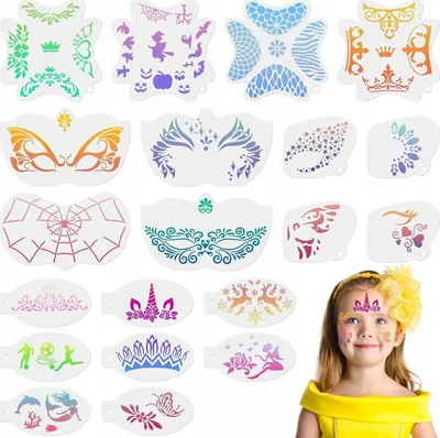 Produktbild von Tattoo-Schablonen Set Gesichtsmalerei 20 Stück Wiederverwendbar