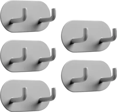 Produktbild von Handtuchhalter ohne Bohren, 5Pcs Klebehaken Extra Stark Rostfrei Edelstahl Wandhaken Selbstklebend, Hakenleiste Selbstklebende Haken Klebehaken Wand Badezimmer Handtuchhaken Selbstklebend(Grau)