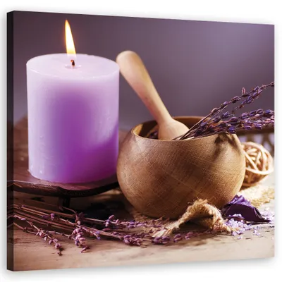 Produktbild von Leinwandbild Lavendel-Spa-Kerze 30x30 Feeby Violett bild für die wand bereit zum aufhängen