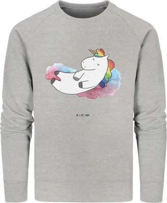 Produktbild von Mr. & Mrs. Panda Baumwoll Pullover Einhorn Wolke 7 Größe XXL - Heather Grey - Geschenk, Menschen, Sweatshirt, Nachhaltiger, Unicorn, Verliebt, Bio, Einhörner, Sweater