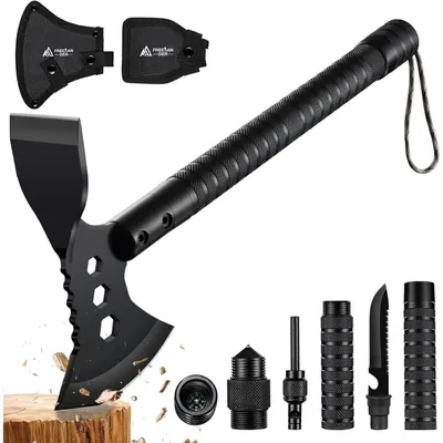 Immagine prodotto di Ascia da sopravvivenza 10 in 1 con piccone, 44,5 cm, ascia da taglio, multiutensile con fodero, accetta da campeggio per attività all'aperto