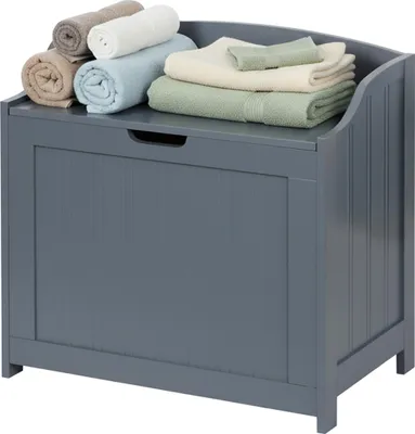 Image de Coffre à linge Relaxdays, 80 L, pour le linge sale, la literie et les jouets, salle de bain, coffre de rangement avec couvercle, MDF, gris