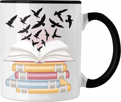 Produktbild von Trendation - Bücher Lesen Tasse Geschenk Leseratte Bücherwurm Buch (Schwarz)