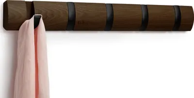 Obrázok produktu pre Umbra Flip Coat Hook, 5 háčikov, háčik na kabát, háčik na kabát, drevo, čierna / orech, 51 cm, 318850-048