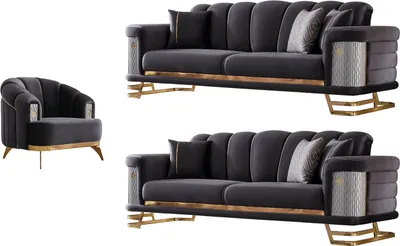 Produktbild von Villa Möbel Sofa Set Zeon Farbe: Anthrazit Stellvariante:3+3+1 mit Relax-/Bettfunktion durch umklappbare Rückenlehne