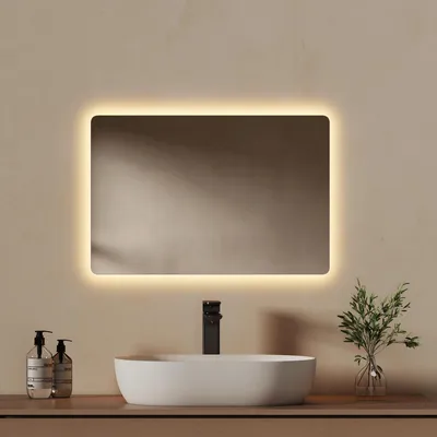 Produktbild von EMKE Badspiegel mit Beleuchtung LED Wandspiegel mit Beschlagfrei, 2 Farben des Lichts, Druckknopfschalter,Energiesparend 40x60cm