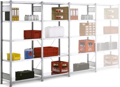 Produktbild von Komplettregal FALKE | Light-Duty | HxBxT 200x508x60cm | 5 Ebenen | Fachlast 150kg | Einseitig nutzbar | Verzinkt
