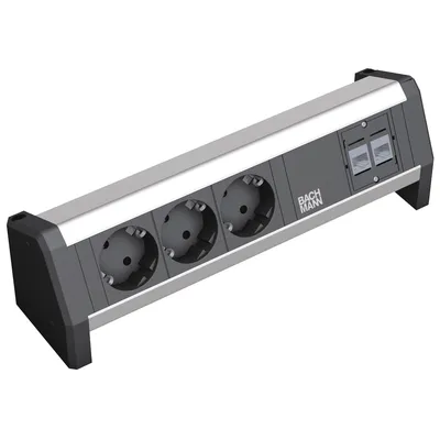 Image de BACHMANN Prise multiple de table 3 prises à contact de protection noir. 2 CAT5e RJ45 femelle/femelleEntrée de courant : GST18 - femelle. sans câble d'alimentation ( vendu séparément ) (339.1004)