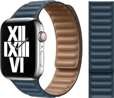 Produktbild von Original Apple Leather Link Armband S/M 38/40/41mm MY982ZM/A Baltic Blue