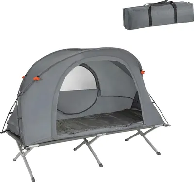 Produktbild von OGS60-HG 4-in-1 Survival-Zelt mit Feldbett, 1-Person Camping-Set, Schlafsack, Matratze & Zubehör, grau
