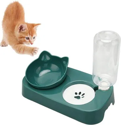 Immagine prodotto di Distributore automatico di cibo e ciotola per l'acqua per cani e gatti - verde scuro.
