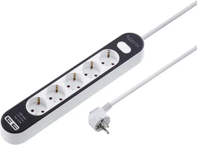 Produktbild von Sygonix SY-4538276 Steckdosenleiste mit Schalter 5fach Weiß, Schwarz Schutzkontakt 1 St.