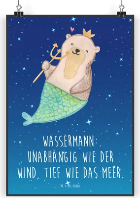 Produktbild von Mr. & Mrs. Panda Bild Wassermann Astrologie DIN A4 - Sternenhimmel Blau - Geschenk, wanddeko, drucke, Wandbild, Geburtstagsgeschenk, Sternzeichen, Plakat