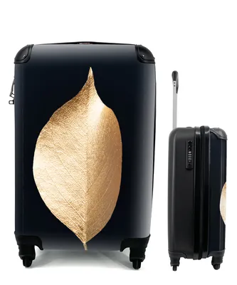 Produktbild von MuchoWow® Koffer Handgepäck Trolley Rollkoffer Kleine Reisekoffer mit 4 Rollen - Blätter - Gold - Schwarz - Pflanzen - Luxus - Cabin Size < 55x40x23 cm & 55x40x20 cm - Fotokoffer - Kabinenkoffer - Boardgepäck - Reise-Box - Reisekoffer - Reisegepäck - Koffer mit Bild - Trolley für Kinder