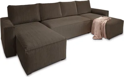 Produktbild von Masseno Ecksofa ASPRA mit Schlaffunktion U-Form, Sofa mit Bettkasten, Wohnzimmersofa, Couch, Soffa, Bettsofa, Couchgarnitur- Braun, POSO 06