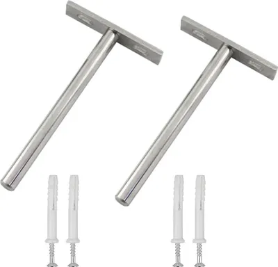Two floating shelf brackets with screws and wall plugs.