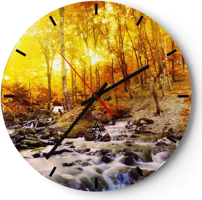 Produktbild von Wanduhr - Rund - Glasuhr - Berge Bach Wasser - 30x30cm - Schleichendes Uhrwerk - Lautlos - zum Aufhängen bereit - Dekoration Modern - Wanddekoration aus Glas - C3AR30x30-3717