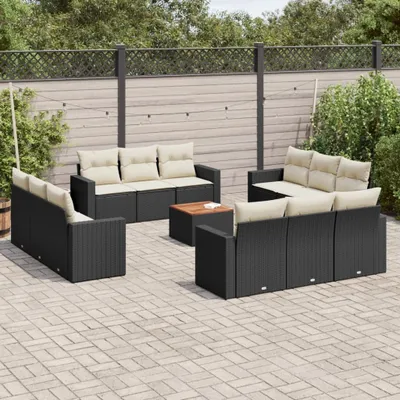 Produktbild von CLORIS 13-tlg. Garten-Sofagarnitur - mit Kissen - Schwarz Poly Rattan - Gartenmöbelgarnituren LL0000256501