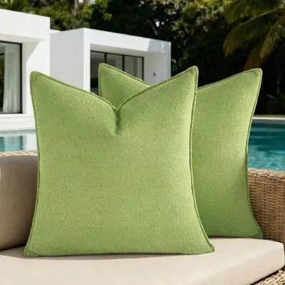 2 Chenille-Kissenbezüge 50x50 cm, limettengrün, wasserdicht, für Außen