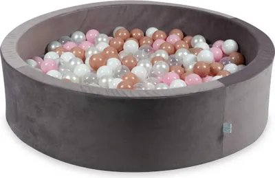 Produktbild von Bällebad 110x30 Samt Lila – Mit 400 Bällen / transparent, weiß, perlmutt, babyrosa, roségold