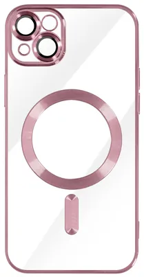 Image de Avizar, coque en silicone pour iPhone 14 avec bordure chromée, couleur rose