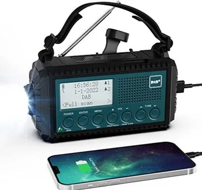 Immagine prodotto di Radio da cantiere a energia solare DAB con torcia e funzione di emergenza, nero e verde