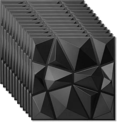 Immagine prodotto di Pannelli murali 3D, rivestimento in PVC per ambienti gaming, colore nero, confezione da 12 pezzi, impermeabili e resistenti all'umidità