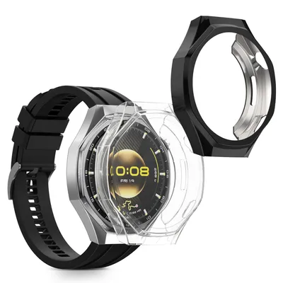 Produktbild von kwmobile 2x Silikon Hülle für Huawei Watch GT6 Pro 46mm Schutzhülle - Fullbody Display Cover Set aus Silikon - Schwarz Transparent