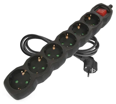 Steckdosenleiste 1,5 m / 6 Steckdosen / Schalter / schwarz / PVC / 1,5 mm2