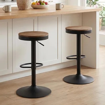 Productafbeelding van Kidol & Shellder barkrukken, eethoekstoelen, set van 2, zwart, houten krukken, verstelbare hoogte