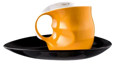 Produktbild von Kaffeetasse mit Untertasse aus Porzellan in Orange